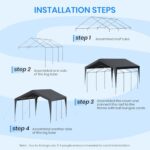 10x20 FT Heavy Duty Carport, Outdoor Portable Car Canopy Garage, Galvanized Steel Frame, UV-Resistant Waterproof PE Tarp Shelter for Vehicles, Boats, RVs, Driveway Carport, Gray - Image 7