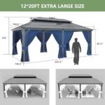 12' x 20' Hardtop Gazebo,Outdoor Galvanized Steel Metal Double Roof Gazebo with Curtains and Netting for Patios, Gardens, Lawns,Navy Blue - Image 3
