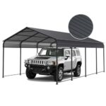 Vigo huseeo 12x20x8.7 FT Carport with Galvanized Steel Roof, Heavy Duty Metal Carport Canopy, Car Shelter Garage for Pickup, Boat, Car and Tractors, Grey
