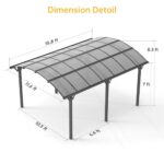 PURARELAX Heavy Duty Carport, 12x16ft Carport with Arch-Roof Polycarbonate Panel, Garage Car Shelter Outdoor Storage Shed for Cars, Boats and Trucks,Gray - Image 6