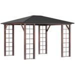 YMGSCC 10' X 12' Steel Gazebo with Waterproof Metal Roof and Wood Grain Metal Frame, Canopy Vertical for Garden, Backyard