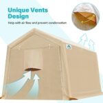 ADVANCE OUTDOOR 8X14 ft Steel Metal Peak Roof Portable Garage Shelter Storage Shed Carport for Motorcycle Bike or Garden Tools with 2 Roll up Doors & Vents, Beige - Image 2
