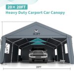 2 Car Carports 20X20 Heavy Duty，Car Ports with 180G Removable Side Walls, Carport Canopy, Portable Car Port Garage, Car Shelter All Weather,Grey - Image 2
