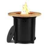 lovamsal 30 Inch Round Propane Fire Pit,50,000 BTU Iron Gas Firepit with Ignition Systems,w/Lid,Glass Stones,Outdoor Fire Table for Outside Patio,Deck-Black