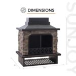 Sunjoy Outdoor Fireplace, Heavy Duty Patio Wood Burning Fireplace with Steel Chimney, Mesh Spark Screen Doors, Removable Grate and Fire Poker, Black - Image 9