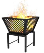 Mondazie Outdoor Fire Pit — 17 Inch Portable with Storage Bag for Camping, Patio Heating, Picnic and BBQ, Trapezoid Diagonal Hollow, Black