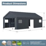 GREEN PARTY Carport, 13'x24' Extra Large Heavy Duty Carport with Roll-up Windows, Waterproof & 12 Legs Car Canopy Portable Garage Shelter with Removable Sidewalls & Doors for Car, Truck, SUV, Boat - Image 2