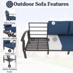 Kurapika Patio Furniture Set 10-Piece Aluminum Sectional Sofa with Armrest, Modern Outdoor Conversation Set w/55000 BTU Propane Fire Pit Table, Metal Corner Sofa with Ottoman, Navy Blue - Image 3
