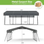 Real Relax 20x20ft Heavy Duty Metal Carport with Galvanized Steel Roof, 4 Support Legs, Outdoor Car Port Shelter for 2 Cars, Trucks and Boats - Image 6