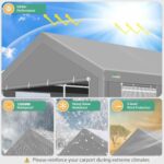COBIZI 12x20ft Carport Heavy Duty, Portable Garage with Removable Sidewalls (Machine Washable), Ventilated Windows & Built-in Sandbags, Car Canopy for Truck, Boat, SUV, Waterproof, Gray - Image 5
