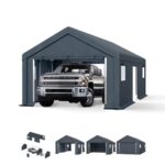 PHI VILLA 13'x24'x9.6' Outdoor Portable Storage Shelter Shed Garage with Roll up Zipper Doors & Vents Carport for Motorcycle Waterproof and UV Resistant Anti-Snow Portable Garage Kit Tent, Gray