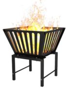 Mondazie Outdoor Fire Pit — 17 Inch Portable with Storage Bag for Camping, Patio Heating, Picnic and BBQ, Trapezoid Vertical Hollow, Black