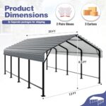 JY QAQA 12 x 20 ft Metal Carport, Heavy Duty Carport Canopy with Galvanized Steel Roof, Outdoor Car Tent Metal Garage Shelter for Car, SUV, Trucks and Boats - Image 3