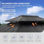 Amopatio 12' X 14' Hardtop Gazebo Permanent Aluminum Gazebos with Galvanized Steel Double Roof for Patio Lawn and Garden,Included Curtains & Mosquito Netting,Grey - Image 2