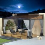 RTDTD 10' x 14' Gazebo，Hard Top Lean to Gazebo Wall Mount Heavy Hardtop Gazebos Outdoor Pergola with Curtains and Netting for Patio Garden Lawn Backyard Deck (Grey) - Image 2