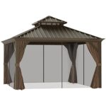 YMGSCC 12'x12' Metal Roof Gazebo Canopy with Curtains and Netting, Outdoor Hardtop Gazebo with Aluminum Frame for Backyards - Image 3