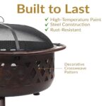 Sunnydaze Crossweave Outdoor Fire Pit - Wood-Burning Fire Pit for Outside with Spark Screen, Poker and Round Cover - 36-Inch - Bronze - Image 3