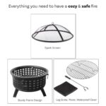 Outdoor Fire Pit - 26-Inch Round Lattice Wood Burning Firepit with Screen, Poker, Grate and Cover - Wood Fire Pits & Outdoor Fireplaces by Pure Garden - Image 3