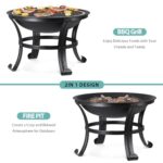 22 Inches Portable Fire Pit Outdoor Wood Burning Steel Lightweight BBQ Grill Firepit Bowl with Log Grate&Poker for Outside Patio Campfire Bonfire Backyard - Image 5