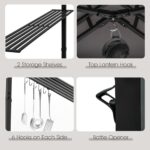 Tangkula 11x5 FT Grill Gazebo with Side Awning, 2-Tier Barbecue Gazebo with 2 Shelves, 12 Hanging Hooks, Bottle Opener, Outdoor Grill Canopy for Backyard Garden Poolside (Grey) - Image 7