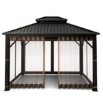 Gazebo Universal Replacement Mosquito Netting – Hugline 10' x 10' Outdoor Mesh Netting Screen 4-Panel Sidewall Curtain with Zipper (Brown) - Image 3
