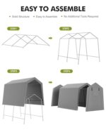 7 x 10 ft Portable Carport, Storage Shed with Heavy Duty Waterproof Tarp & 2 Roll-Up Zipper Doors, Ideal Tent for Motorcycles, Bikes, Garden Tools, and Firewood - Image 4