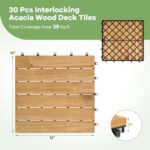 Goplus Interlocking Deck Tiles, 30 Pcs Acacia Wood Flooring Tiles, 12" x 12" Snap-in-Place Patio Tiles, Decking for Poolside, Porch, Balcony, Lawn, Garden, 29 Sq.ft Coverage - Image 5
