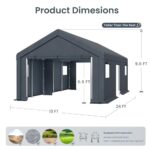 PHI VILLA 13'x24'x9.6' Outdoor Portable Storage Shelter Shed Garage with Roll up Zipper Doors & Vents Carport for Motorcycle Waterproof and UV Resistant Anti-Snow Portable Garage Kit Tent, Gray - Image 8