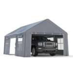 GAOMON Carport 13'x20' Heavy Duty Canopy with 3 Doors & 5 Ventilated Windows, Portable Garage Waterproof Party Tent with Removable Sidewalls for Pickup Truck, and Boat, Grey