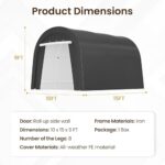 FansaFurn Carport, 10'x15' Outdoor Round Portable Garage with 2 Roll up Doors, Heavy Duty Storage Shelter Car Canopy Party Tent, Dark Gray - Image 6