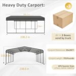 MUPATER 20x20 FT Hardtop Carport with Metal Roof, Heavy Duty Metal Carport Canopy, Outdoor Garage Car Shelter Shade, Car, Truck, Boat, Gray - Image 9