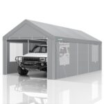 COBIZI Carport Canopy 12x20 Heavy Duty Portable Garage with Roll-Up Ventilation Windows & Doors, Removable Sidewalls Car Canopy Car Tent Waterproof with Built-in Sandbags for Cars, Boats, Trucks, Gray
