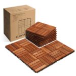 CLOVERHOLM 10 PCs Interlocking Deck Tiles, 12x12x0.75 inches Waterproof Wood Patio Floor Tiles for Indoor and Outdoor, Easy Snap Flooring, Balcony, Backyard, Square Joints, Teak