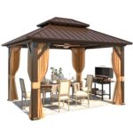 YOLENY 10' x 12' Hardtop Gazebo, Metal Gazebo with Aluminum Frame, Double Galvanized Steel Roof, Curtains and Netting Included, Pergolas for Patios, Garden, Parties, Lawns - Image 9