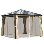 YMGSCC 10' X 10' Metal Gazebo, Steel and Polycarbonates Hardtop Canopy Cover with Mesh Net Curtains for Backyard Garden