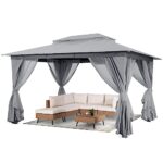 LAUSAINT HOME Outdoor Patio Gazebo with Expansion Bolts, Double Roof Soft top Gazebos Shelter Party Tent with Mosquito Nettings and Privacy Screens for Backyard, Deck, Garden, Lawn (10x13, Grey) - Image 6