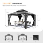 Amopatio 12' X 14' Hardtop Gazebo Permanent Aluminum Gazebos with Galvanized Steel Double Roof for Patio Lawn and Garden,Included Curtains & Mosquito Netting,Grey - Image 6