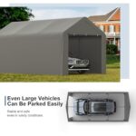 Carport, 10‘ x 20’ Heavy Duty Portable Garage All-Season Car Canopy w/Removable Sidewall & Doors, Carport Canopy Party Tent w/Water-Resistant Tarp for Backyard (Grey, 10‘ x 20’) - Image 2