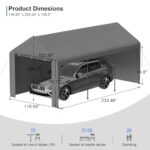 Kecreque Carport 10x20 Heavy Duty Portable Garage w/Removable Sidewalls & Roll-Up Door Car Canopy Party Tents Waterproof UV Resistant All Weather Car Port for Trucks,Boats(Grey) - Image 5