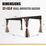 Domi 12x14FT Lean to Gazebo, Hardtop Wall Mounted Gazebo with Sloping Galvanized Steel Roof, Wall Pergola with Aluminum Frame, Curtains and Netting, for Patio, Deck, Garden, Backyard - Image 9