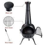 SINGLYFIRE Prairie Fire Outdoor Chiminea Fireplace Deck or Patio Backyard Wooden Fire Pit with Chiminea Cover Rust-Free Iron Black - Image 4