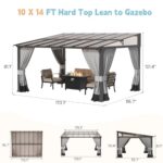 RTDTD 10' x 14' Gazebo，Hard Top Lean to Gazebo Wall Mount Heavy Hardtop Gazebos Outdoor Pergola with Curtains and Netting for Patio Garden Lawn Backyard Deck (Grey) - Image 3