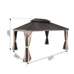 Patio Tree 10' x 12' Hardtop Aluminum Permanent Gazebo Outdoor Double Roof Gazebo Canopy with a Mosquito Net and Privacy Sidewalls - Image 7