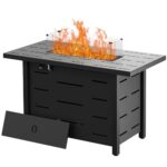 Walsunny 43 inch Outdoor Propane Fire Pit 50,000 BTU Gas Fire Pit Table with Lid, Waterproof Cover, Rectangle Gas Firepit Table for Garden/Patio, CSA Certification