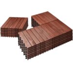PrimeZone 27 PCS Solid Acacia Wood Interlocking Deck Tiles - 12" x 12" Waterproof Indoor Outdoor Patio Flooring Decking Tiles for Balcony, Backyard & Poolside, All Weather Use, Brown
