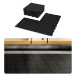 12 PCS Interlocking Deck Tiles 12" x 12", Non-Slip Drainage Plastic Flooring Tiles for Bathroom, Balcony, Poolside, Waterproof Indoor&Outdoor Garage Flooring, All Weather Use, Rosette Pattern, Black