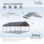PHI VILLA 2 car Metal Carports 20 x 20 ft Carport with Galvanized Steel Roof, Sturdy Heavy Duty Metal Carport for Cars, Boats, and Tractors - Image 5