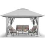 CROWN SHADES 13x13 Pop Up Gazebo, Canopy Tent, Gazebos on Clearance - Outdoor Gazebo for Backyard & Patio Furniture - Carpa Pop Up Tent with Wheeled STO-N-Go Cover Bag (White)