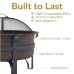 Sunnydaze 29-Inch Wood-Burning Outdoor Fire Pit - Bronze Cauldron Wood Fire Pit for Outside - Includes Poker and Spark Screen - Image 4