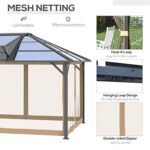YMGSCC Hardtop Gazebo Aluminum Frame Pergola with Netting and Window,for Courtyard Garden, Iakeside,Grey - Image 6